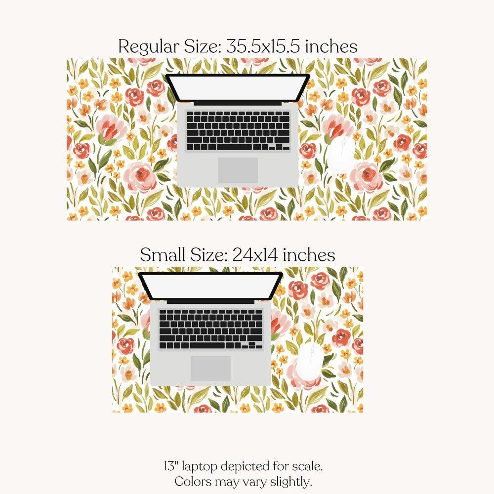 Floral mouse pads in two sizes with a 13" laptop for scale.