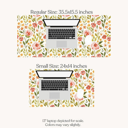 Floral mouse pads in two sizes with a 13" laptop for scale.