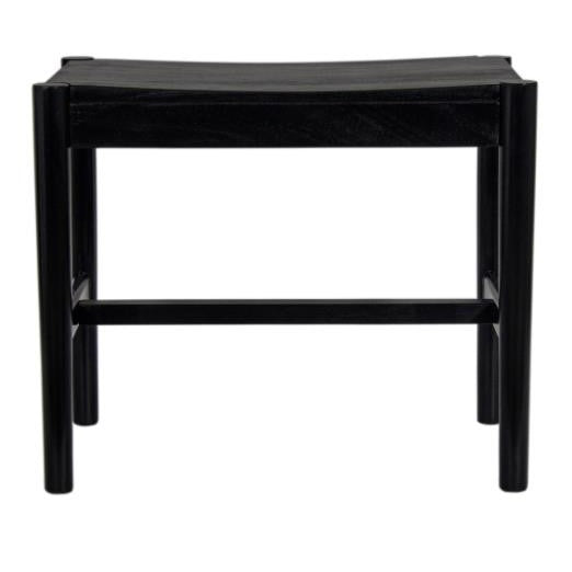 Black wooden stool with a simple, minimalist design.