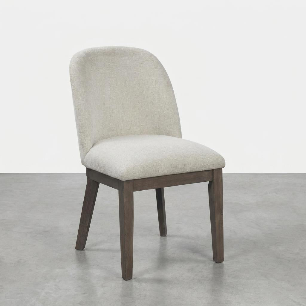 Modern upholstered chair with wooden legs.