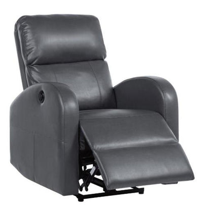Gray recliner chair with footrest extended.