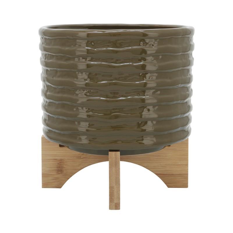Picture of Ridged Planter Olive with Stand