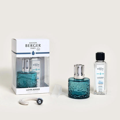Maison Berger Paris lamp and fragrance set with blue diffuser.