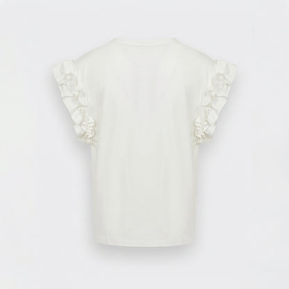 White ruffled sleeves on a plain shirt.