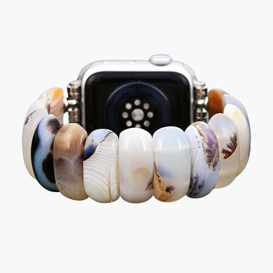 Smartwatch with a striking, multicolored stone bead band.