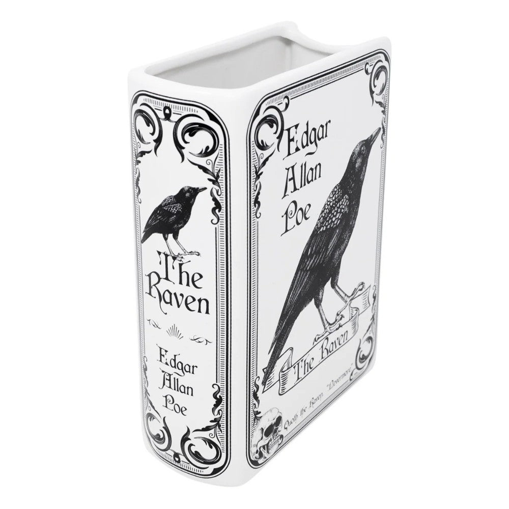 Decorative vase shaped like Poe's "The Raven" book.