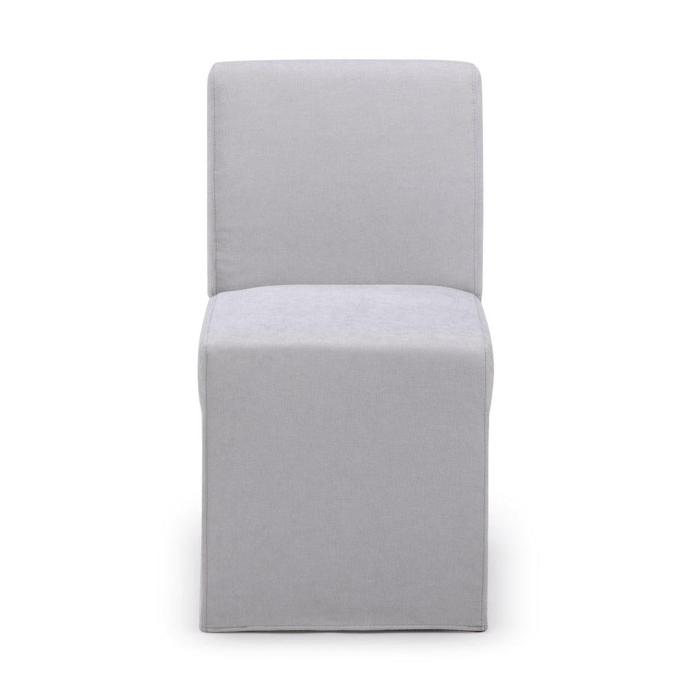 Modern, minimalist gray chair with a boxy design.