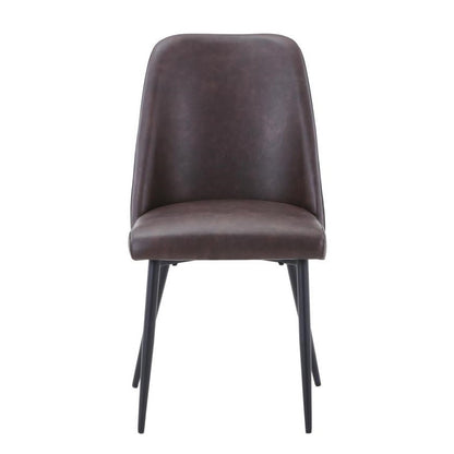 Dark brown leather chair with black metal legs.