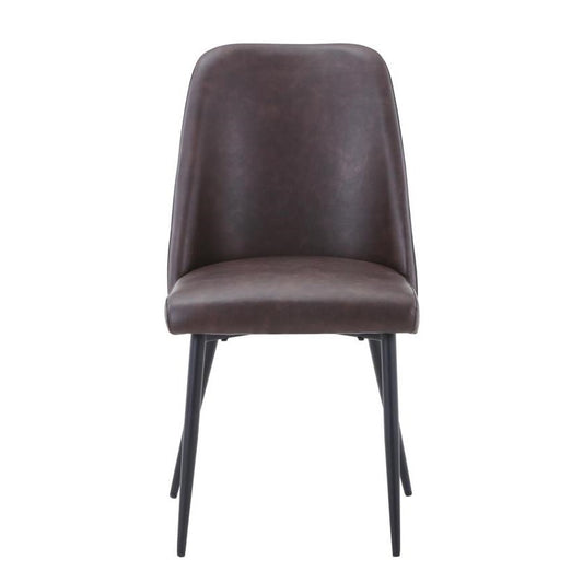 Dark brown leather chair with black metal legs.