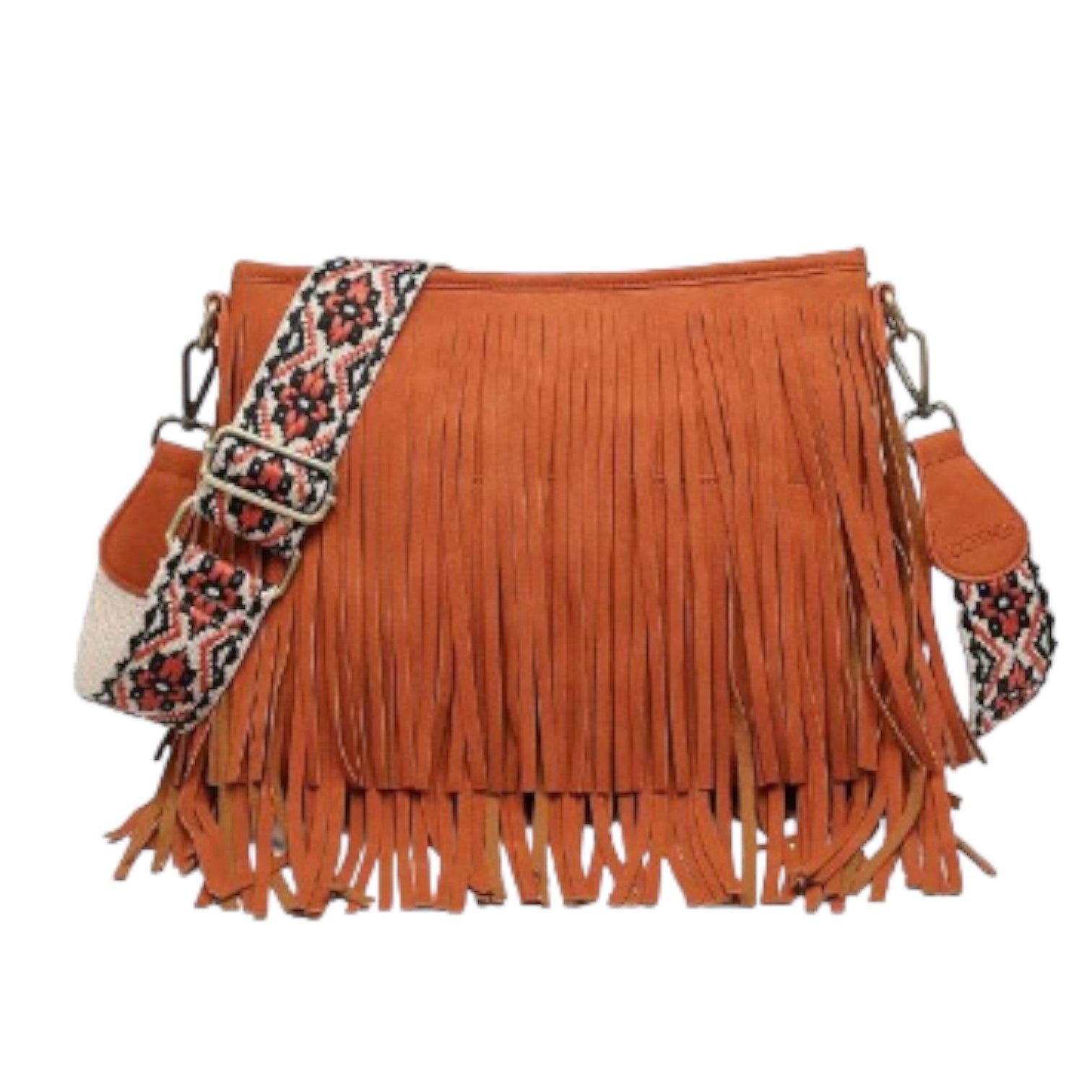 Picture of Brick Suede Fringe Crossbody W/Strap