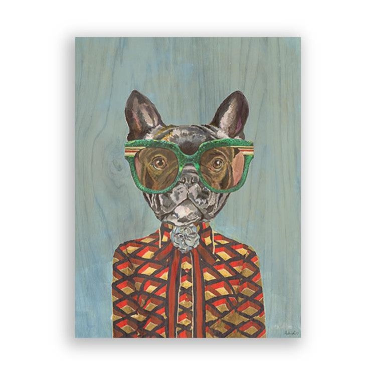 Picture of "Gucci Frenchie on Turquoise" Wood Block Art Print