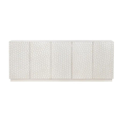 White textured cabinet with hexagonal pattern design.