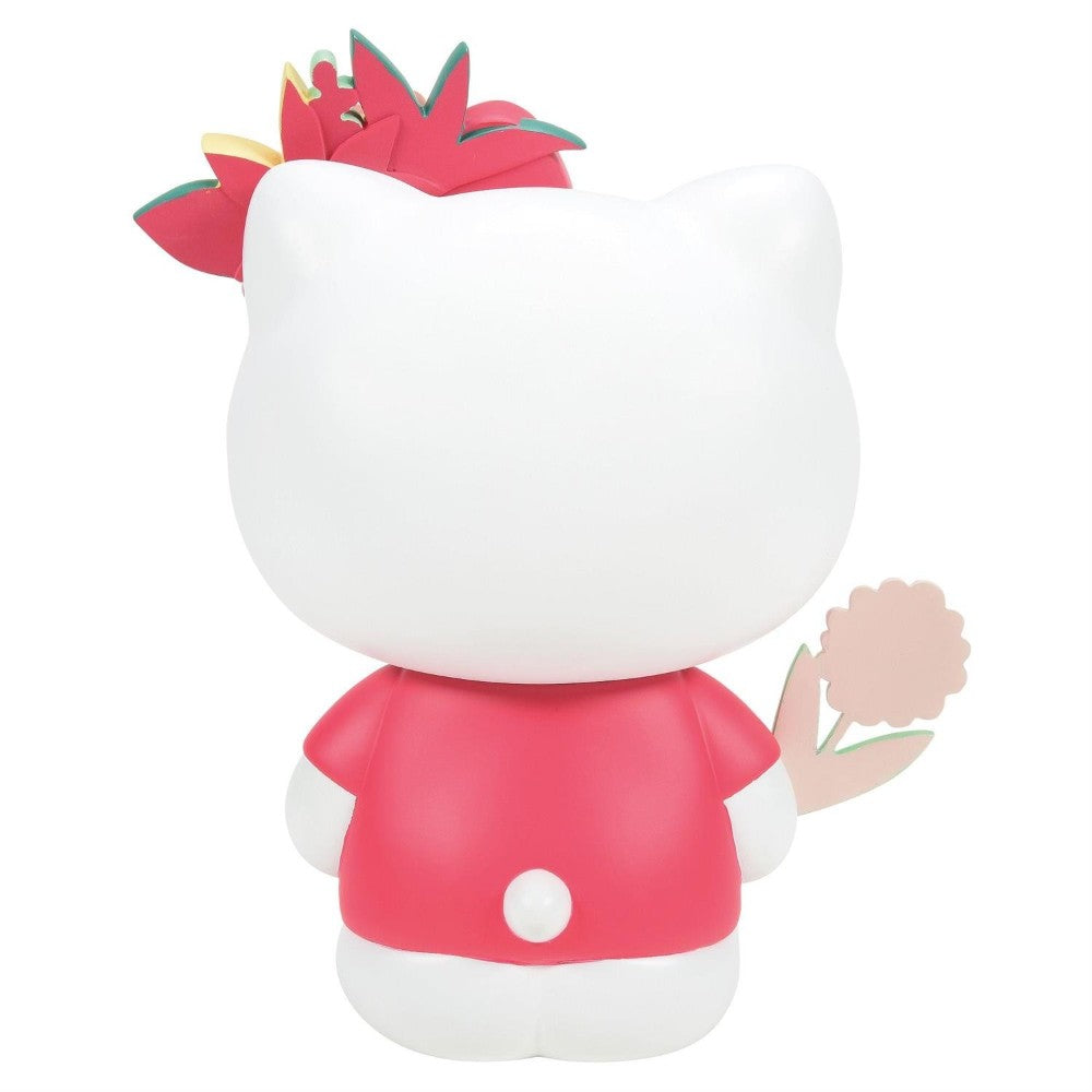 A kawaii character in pink with a flower on its head, viewed from the back.