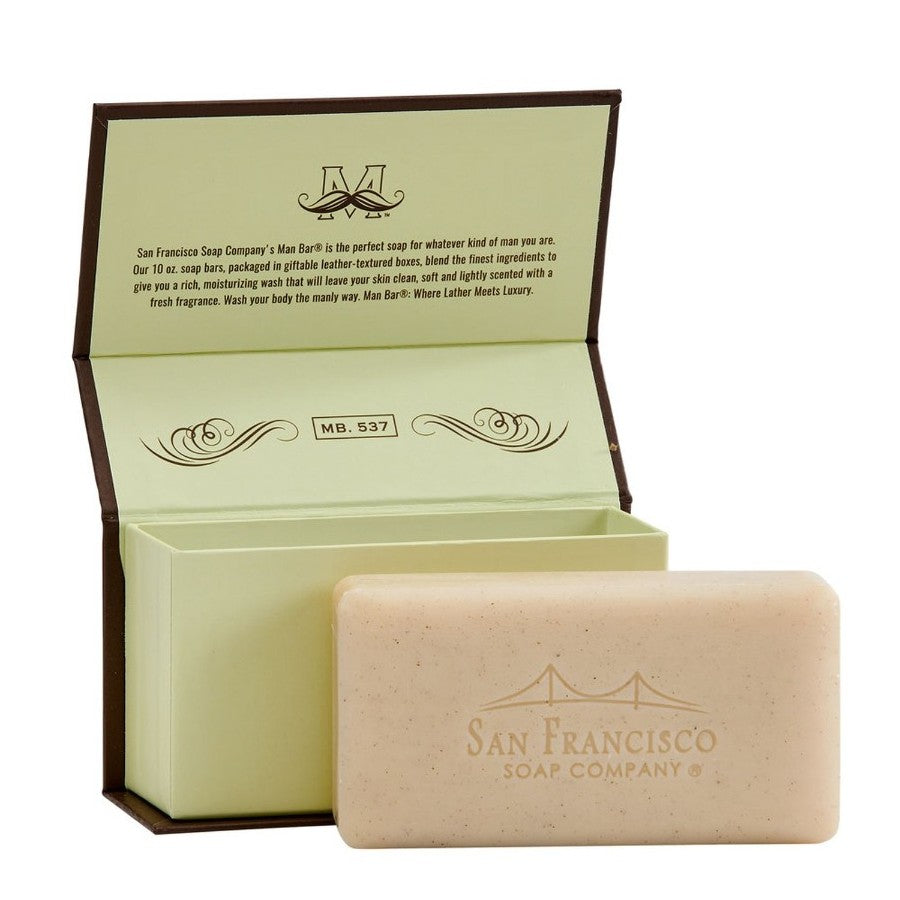 Soap bar with San Francisco branding in an open gift box.