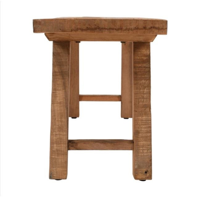Wooden stool with a simple, rustic design.