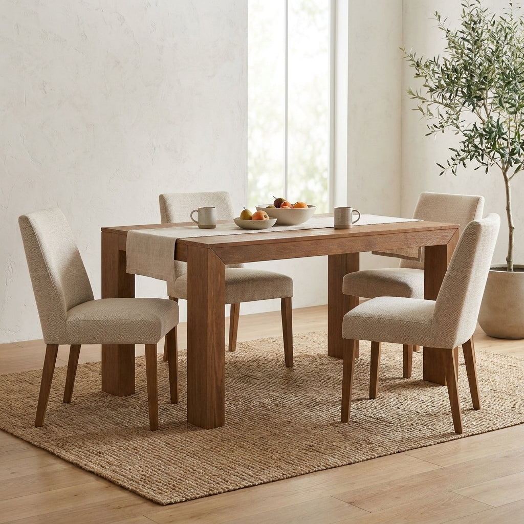 Simple wooden table with four sturdy legs.
