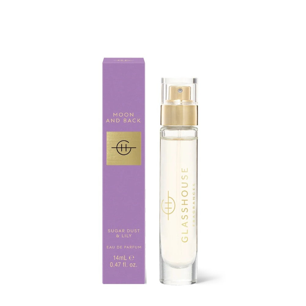Purple perfume box and bottle labeled "Glasshouse Fragrances."