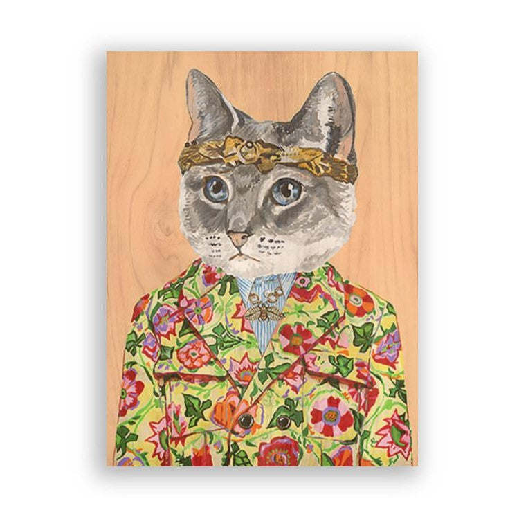 Picture of "Gucci Cat on Orange" Wood Block Art Print