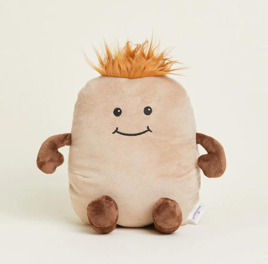 Plush potato toy with spiky orange hair and a friendly smile.