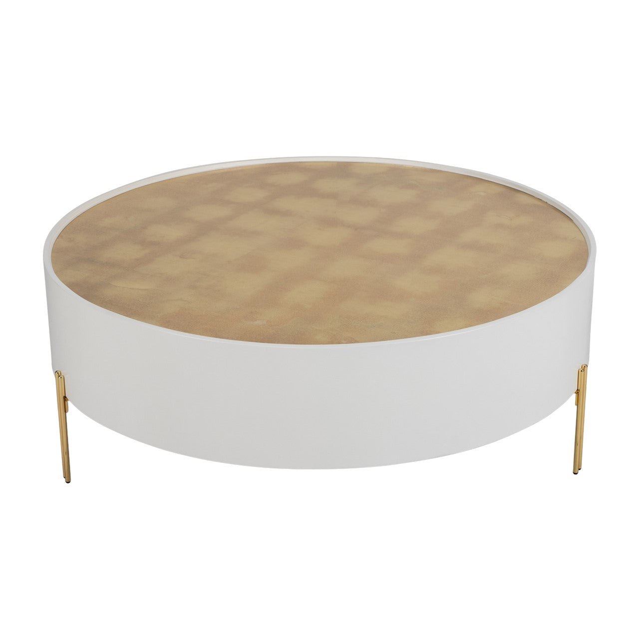 Picture of White Wood Drum Coffee Table with Gold Leaf Top