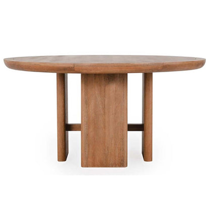 Round wooden table with a solid, modern design.