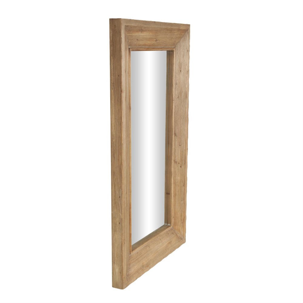 Rectangular mirror with a thick wooden frame.