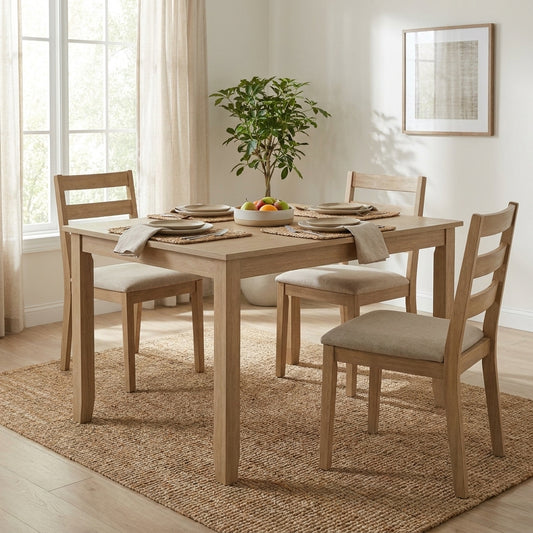 Simple wooden table with four legs.