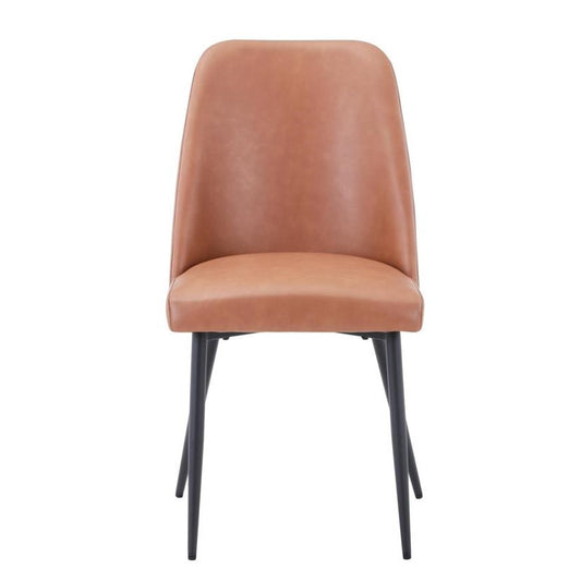 Brown leather chair with black metal legs.