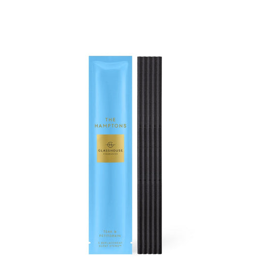 Blue package with black scent sticks, labeled "The Hamptons."