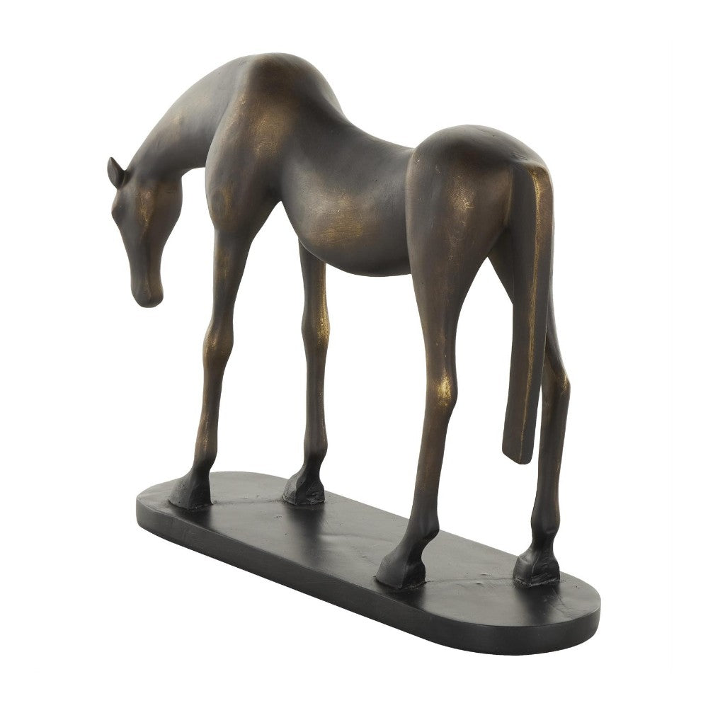 Bronze horse sculpture with elongated legs.