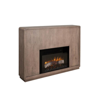Modern wooden electric fireplace with a sleek design.