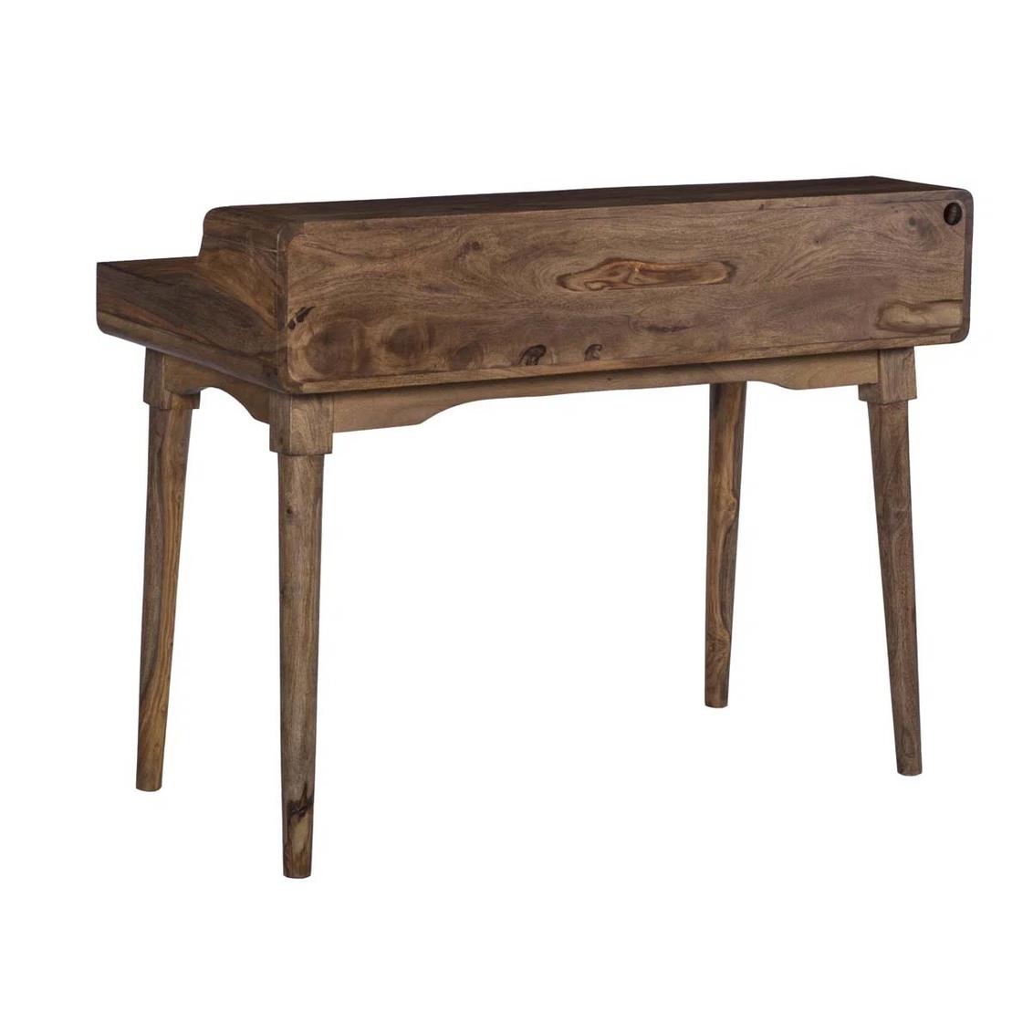 Wooden high table with four slender legs.