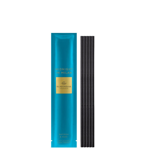 Blue "Midnight in Milan" scent pack with black incense sticks.
