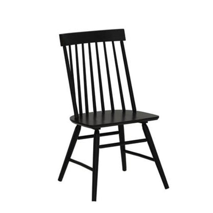 Black wooden chair with vertical slats and angled legs.