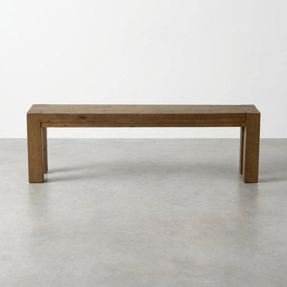 Wooden bench on a gray floor, against a plain white background.