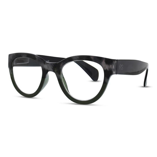 Black cat-eye glasses with a glossy finish and subtle design.