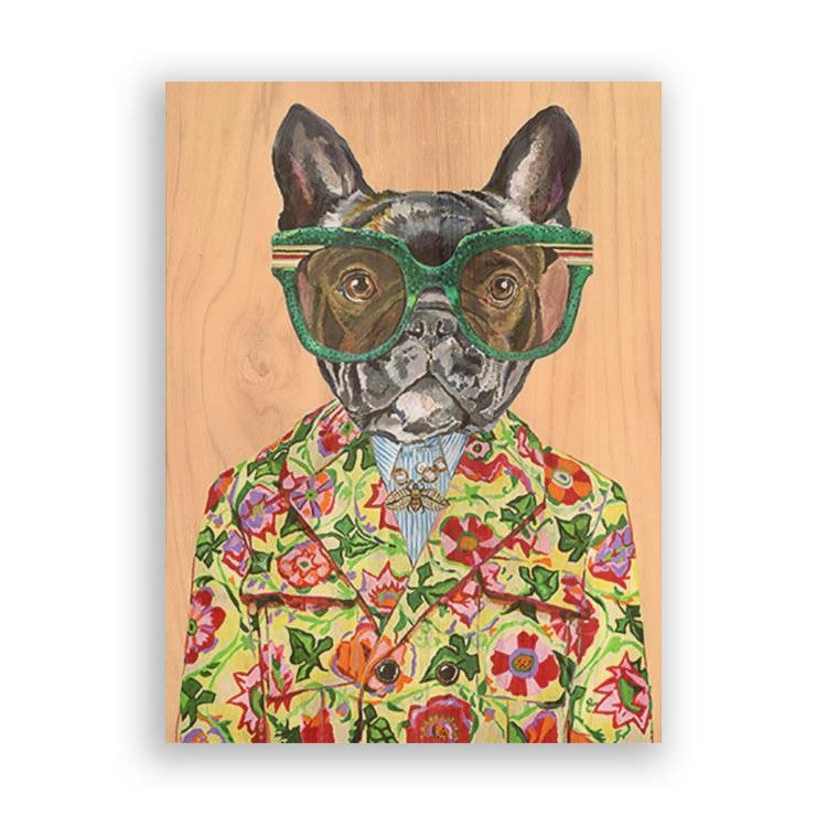 Picture of "Gucci Frenchie on Orange" Wood Block Art Print