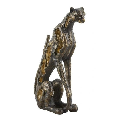 Bronze cheetah sculpture with a textured, rustic finish.