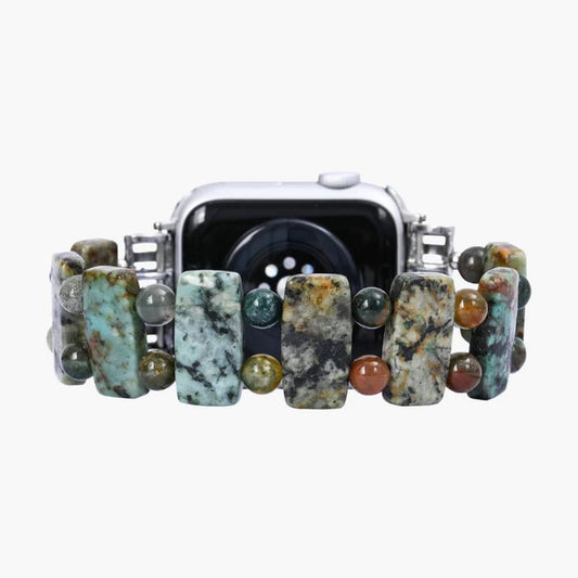Smartwatch with a colorful stone bead strap.