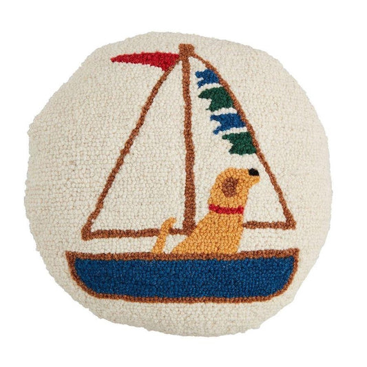 Picture of Sailboat Dog Hooked Wool Pillow