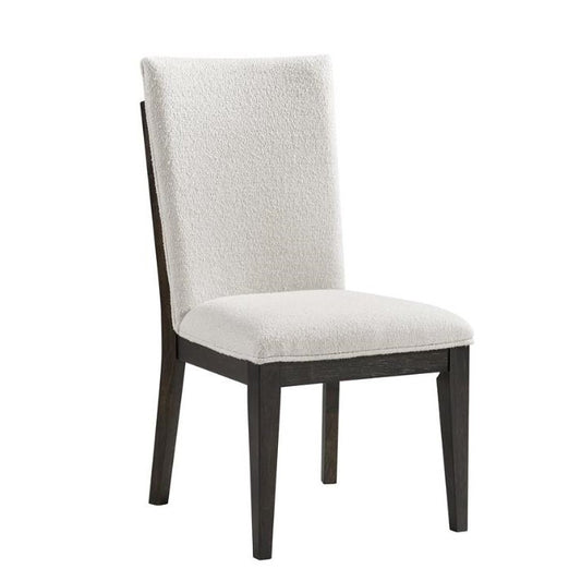 White upholstered chair with dark wooden legs.