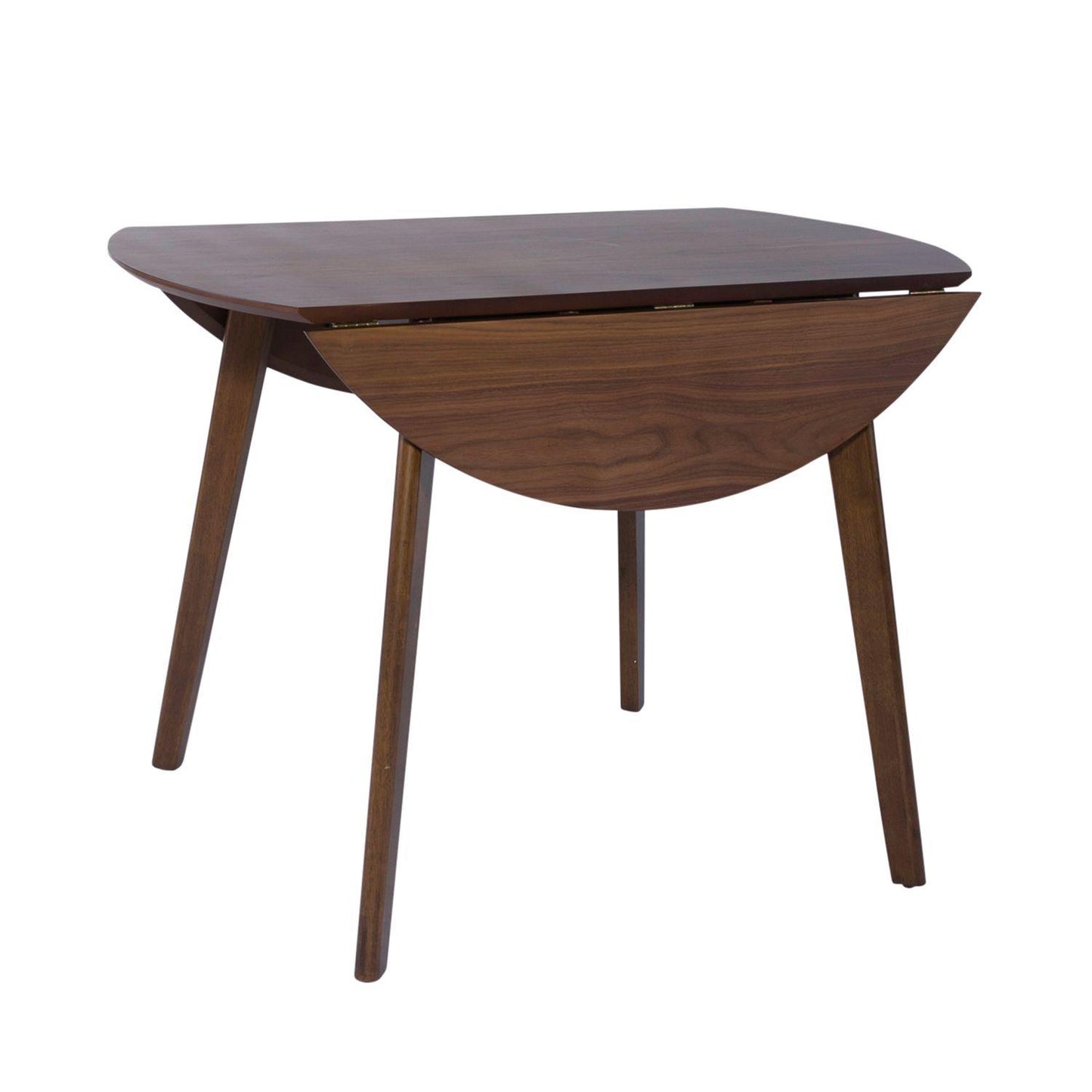 Wooden drop leaf table with angled legs.