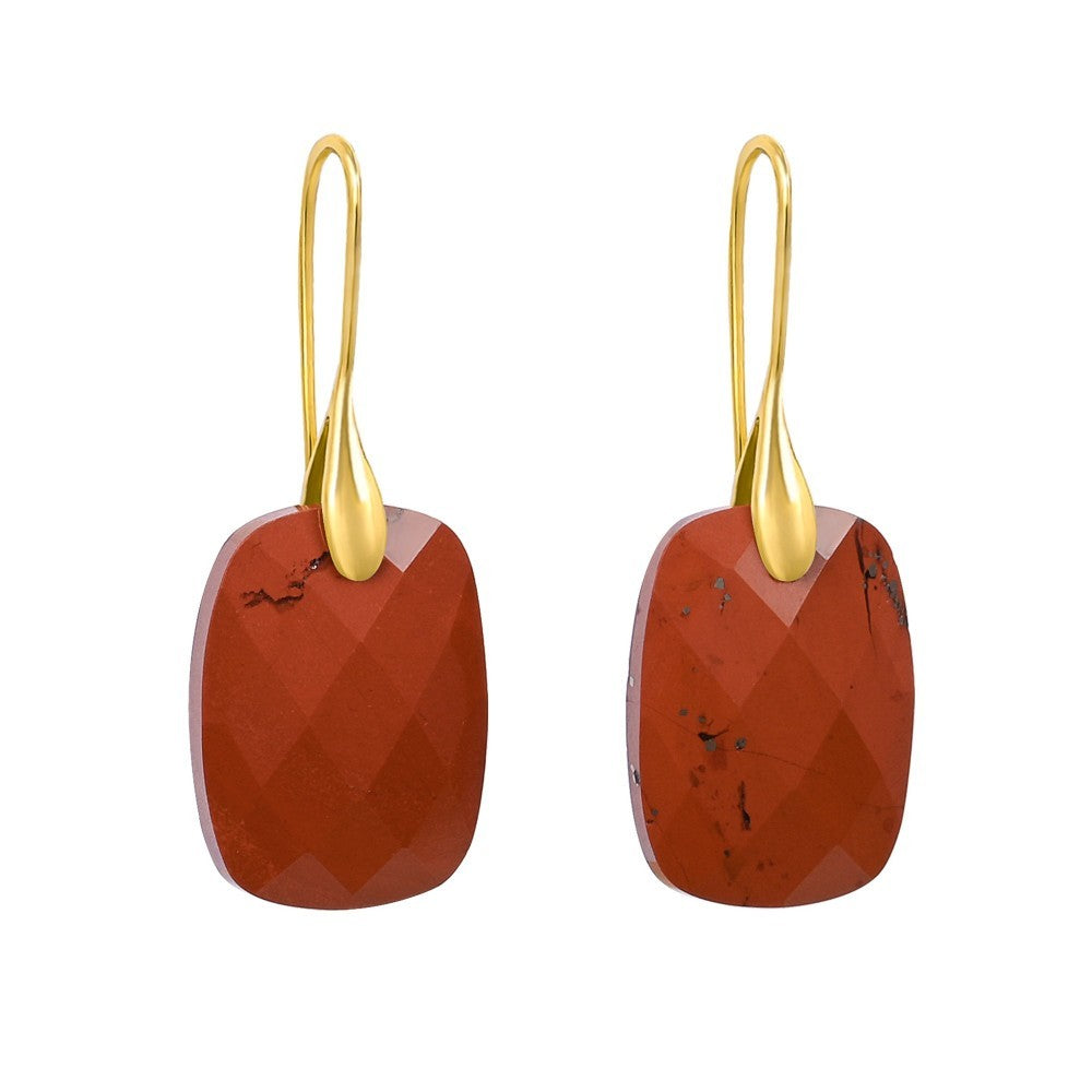 Red stone earrings with gold hooks.