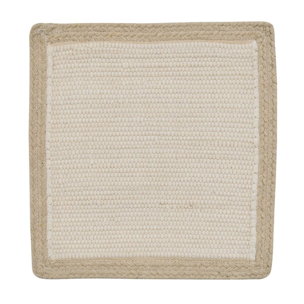 Square woven beige mat with a textured border.