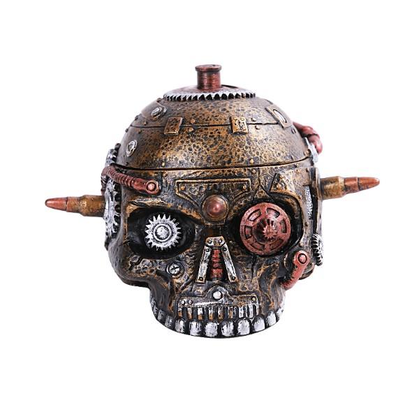 Steampunk skull with gears, metallic textures, and elaborate design.