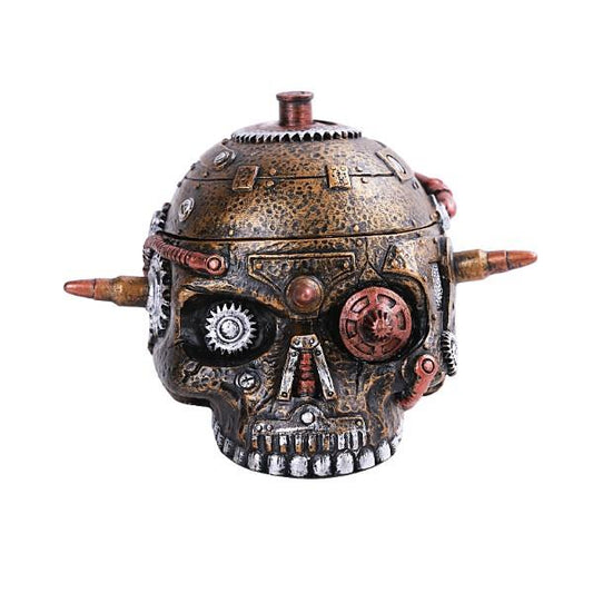 Steampunk skull with gears, metallic textures, and elaborate design.