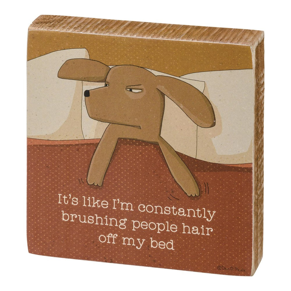 Picture of Brushing People Hair Off Dog Block Sign