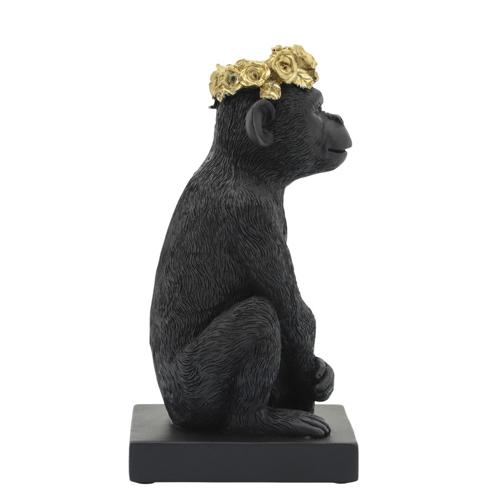 Picture of Monkey with Flower Crown Figure Small, Black & Gold