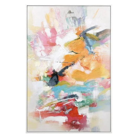 Colorful abstract painting with vibrant brushstrokes and dynamic movement.