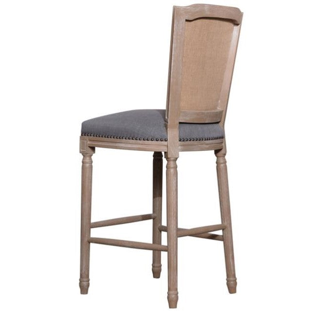 Picture of Arias Grey Barstool (Linen Upholstery with Metal Studs and Beech Wood Frame)
